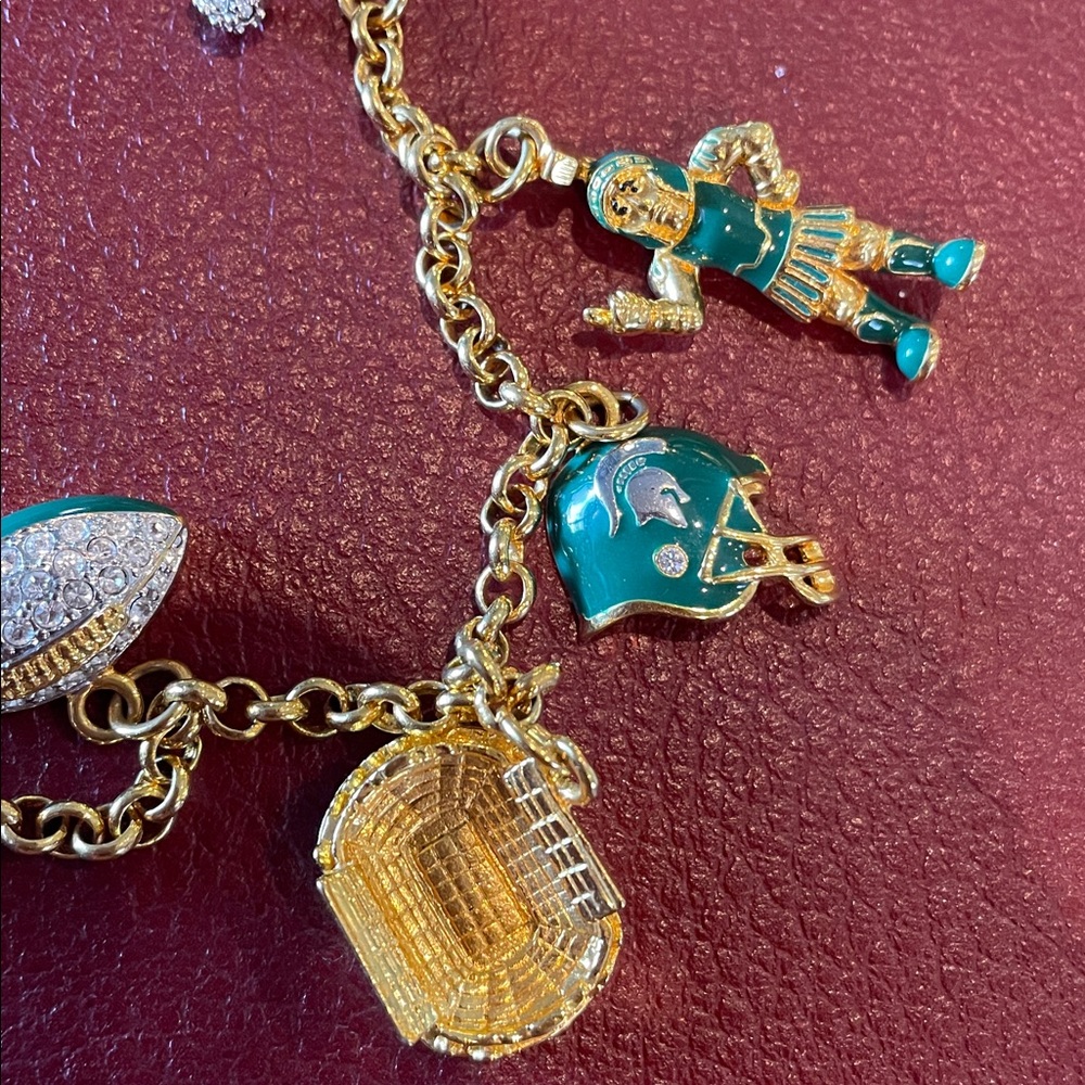 Michigan State Spartans Charm Bracelet Football Stamped - Picture 5 of 7